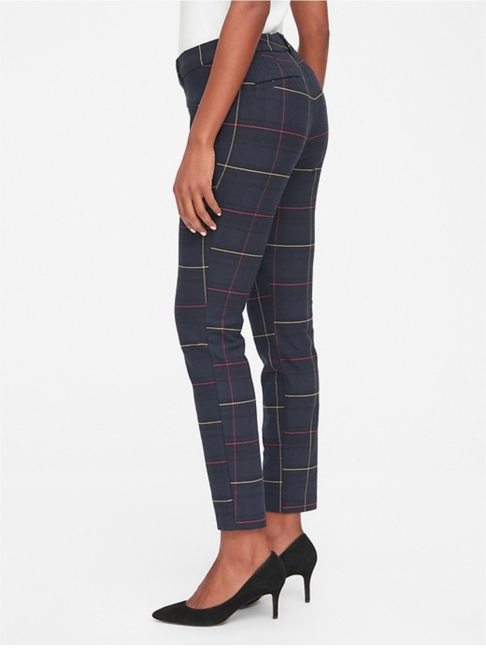 GAP Signature Skinny Ankle Pants Navy Grid Plaid Mid Rise Stretch Size 8.